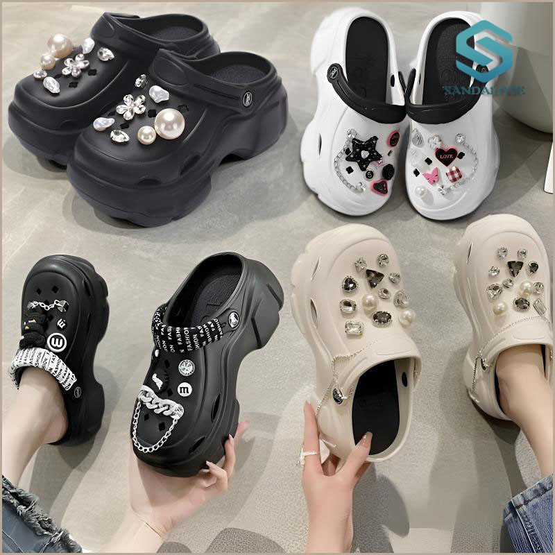 SANDALOVE Sendal Wanita Terbaru - Sendal Jaring Tinggi Sendal Jelly Fuji Karet Sendal Kodok Aksesori