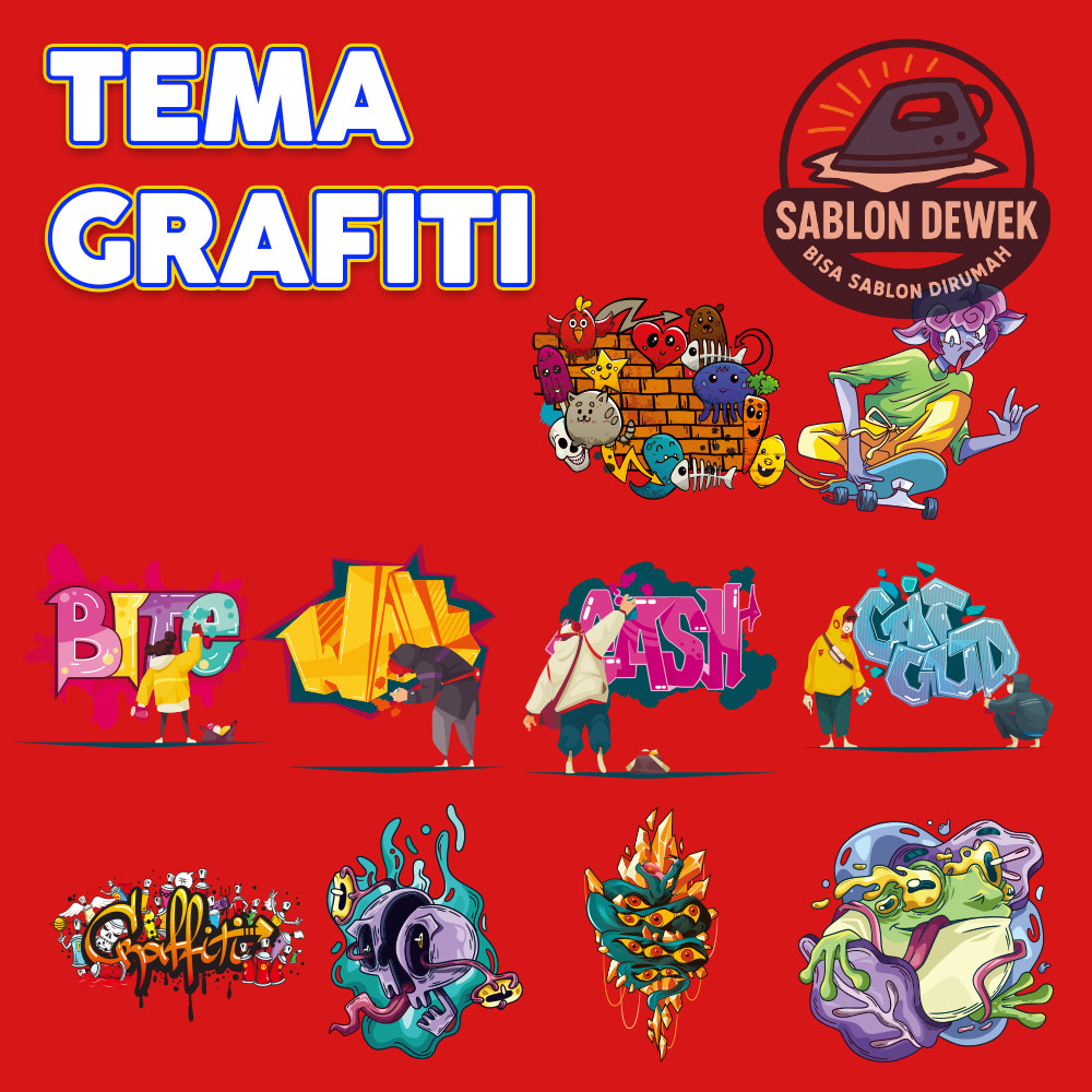 SABLON SETRIKA SATUAN TEMA GARFITI  VOL.1 / SABLON DTF LANGSUNG PAKAI