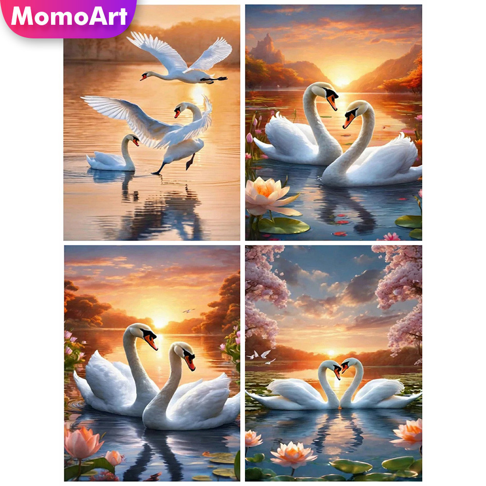 

MomoArt 5D Diamond Mosaic Swan Animal Picture rhinestones Painting Sunset Cross Stitch kits Embroidery River Handicraft