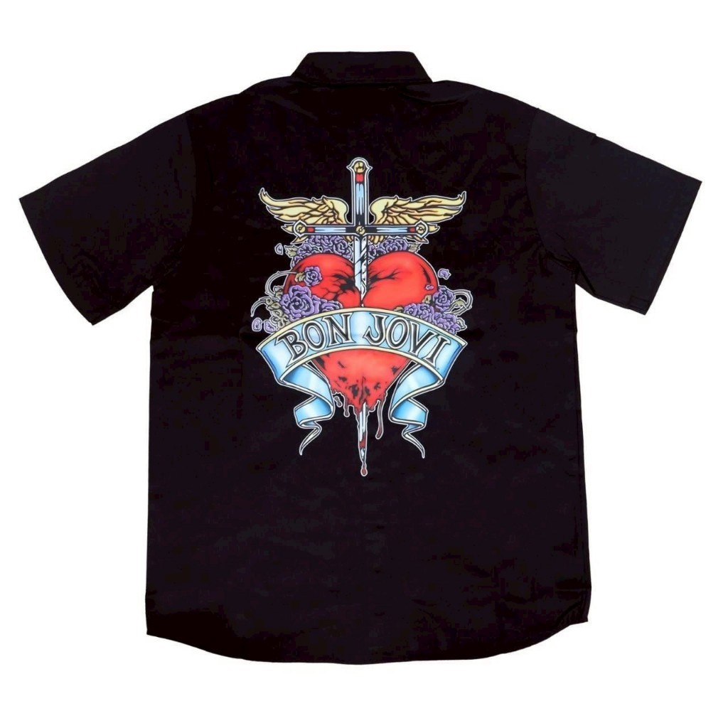KEMEJA KERJA WORKSHIRT MUSIC BAND BON JOVI HEART AND DAGGER HITAM