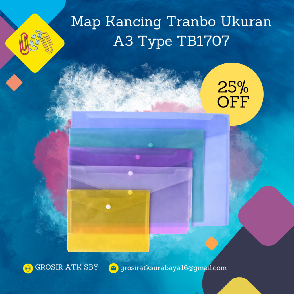 

Map Kancing 1 Ukuran A3 Warna Tranparant Type TB1707 Bahan Premium Isi 12 Pcs Per Warna