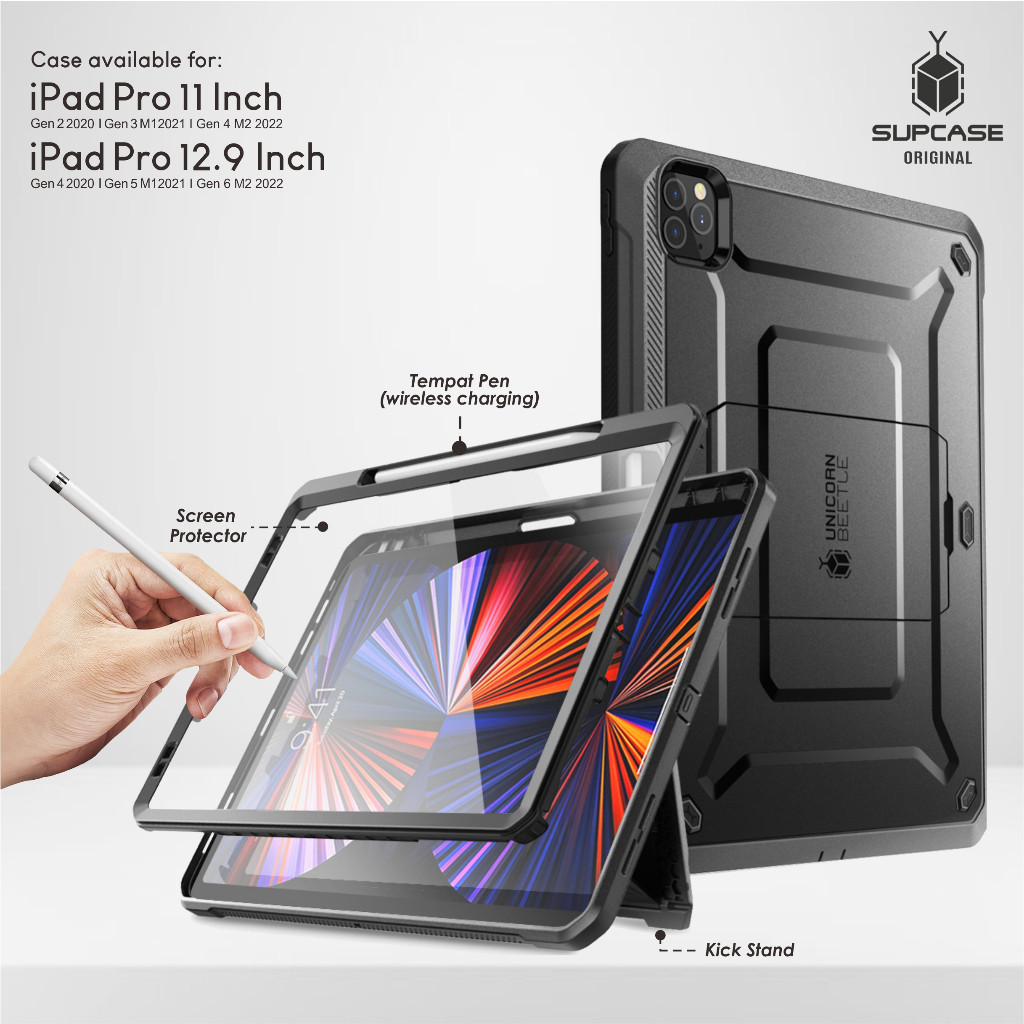 Case Ipad Pro 11 12.9 inch 2020 2021 M1 2022 M2  Gen 2 3 4 5 6 Supcase Casing Cover Screen Protector