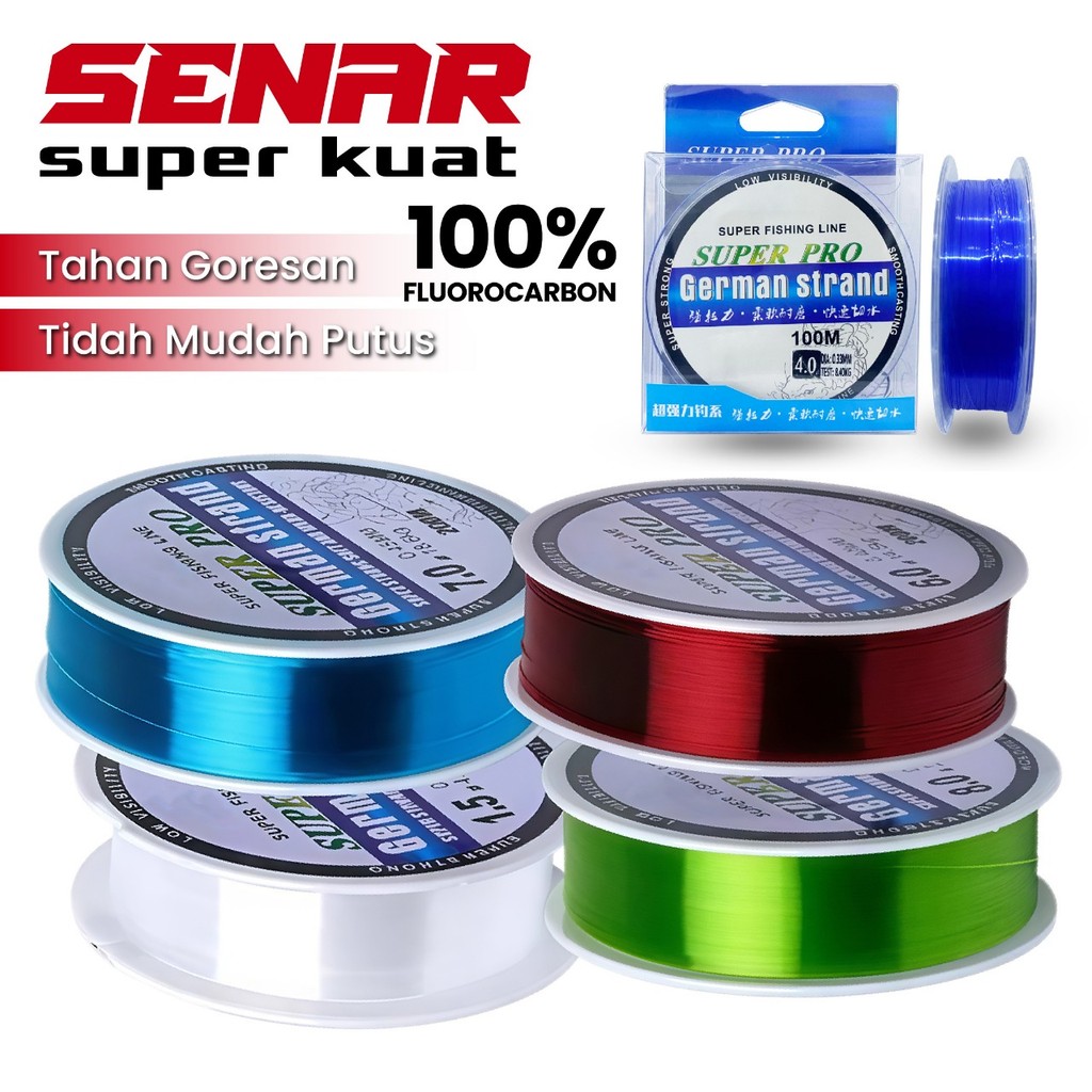 Senar Pancing Fluorocarbon German Strand 200M Tali Senar Nylon Super Kuat dan Tahan Lama