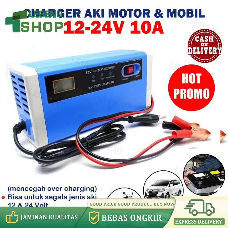 Charger Aki Mobil Motor 12V-24V 10A/ Charger Aki Portable 12V-24V 10A Mobil dan Motor LCD Indicator 