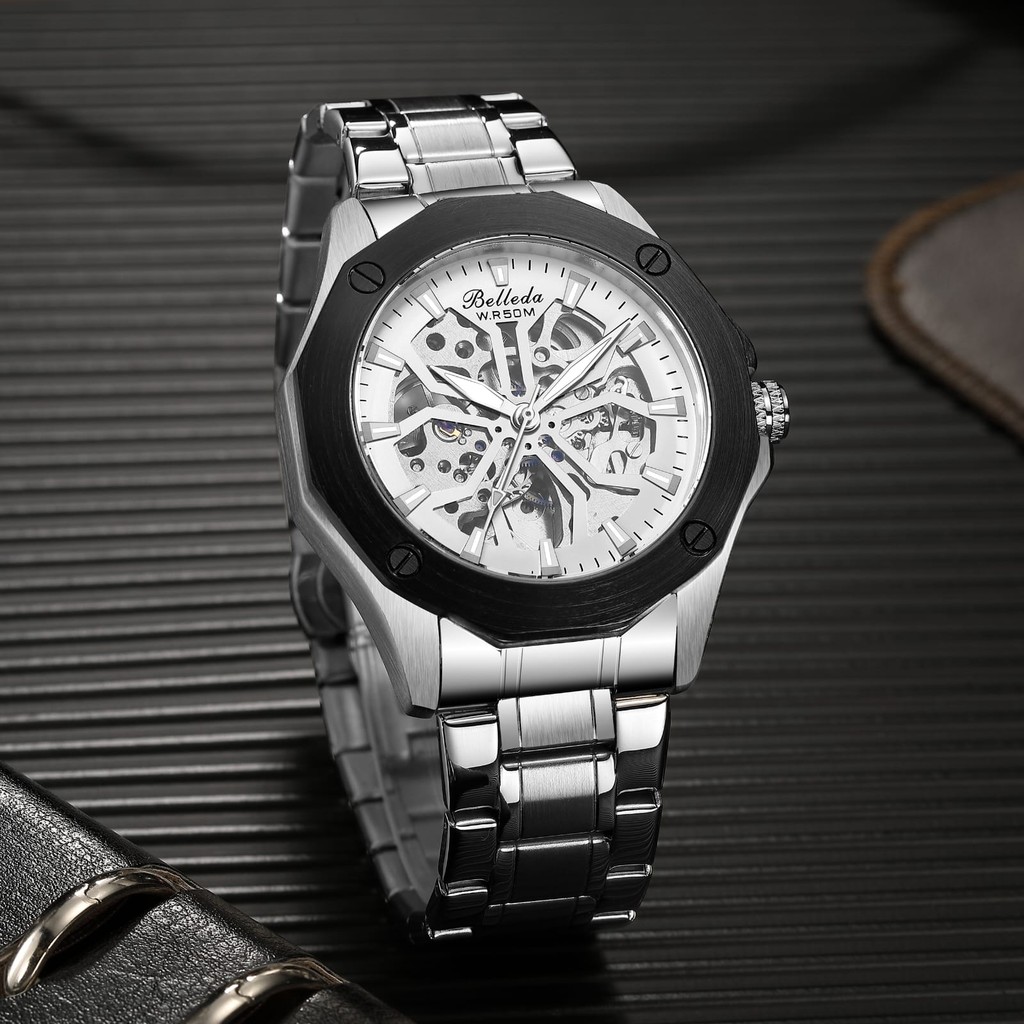 Jam Tangan Pria BELLEDA 9606 Rantai Stainless Steel Mesin Automatic  Anti Air