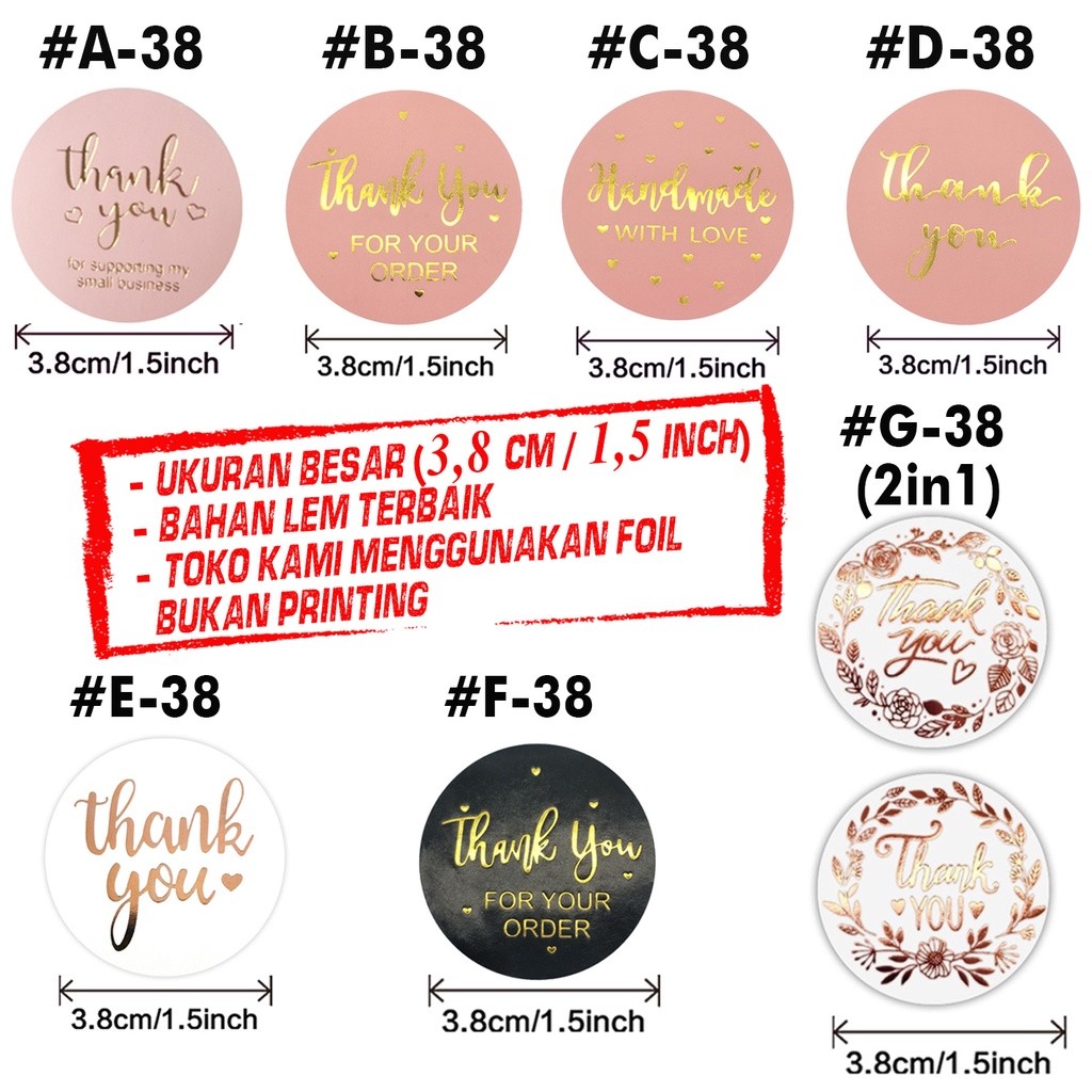 

YooHaeng [500pc] Stiker Besar 3.8cm/1.5inch Sticker Thank You Seal Segel Handmade Bulat