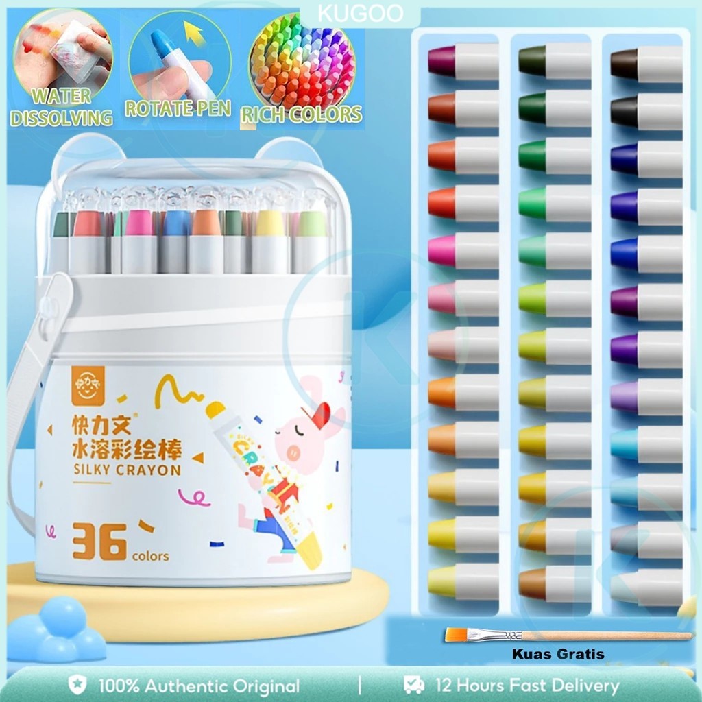 

KUGOO Washable Silky Crayon Putar 24/36/48 Warna Colorful Bucket Krayon Crayon Set Mewarnai Alat Warna Set Anak Wipe and Clean crayon anti kotor dan patah