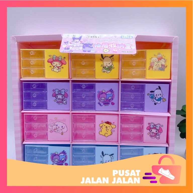 PJJ - 6401 Laci Kecil Motif Karakter Lucu / Kotak Organizer Mini Plastik / Laci Mini 3 Tingkat / Rak