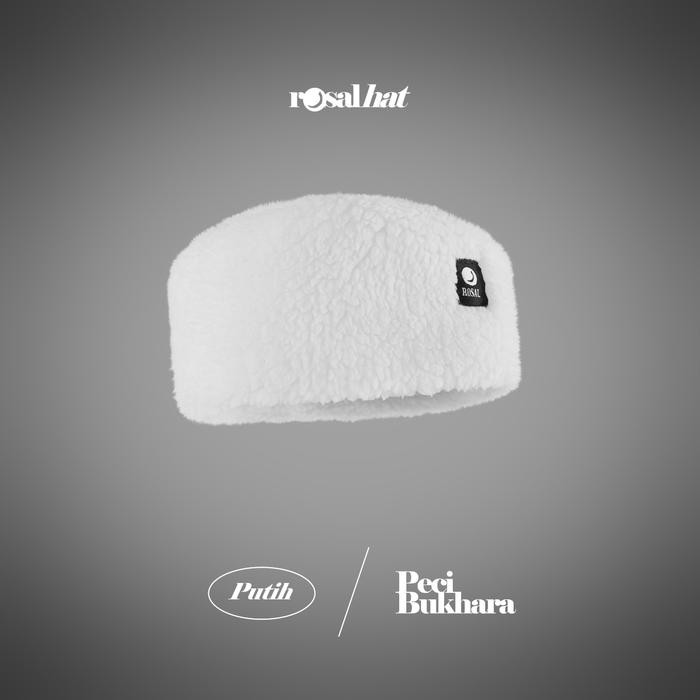 Peci Bukhara Rosal Kopiah Bulu Rusia Topi Sholat Pria Muslim Dewasa - Putih