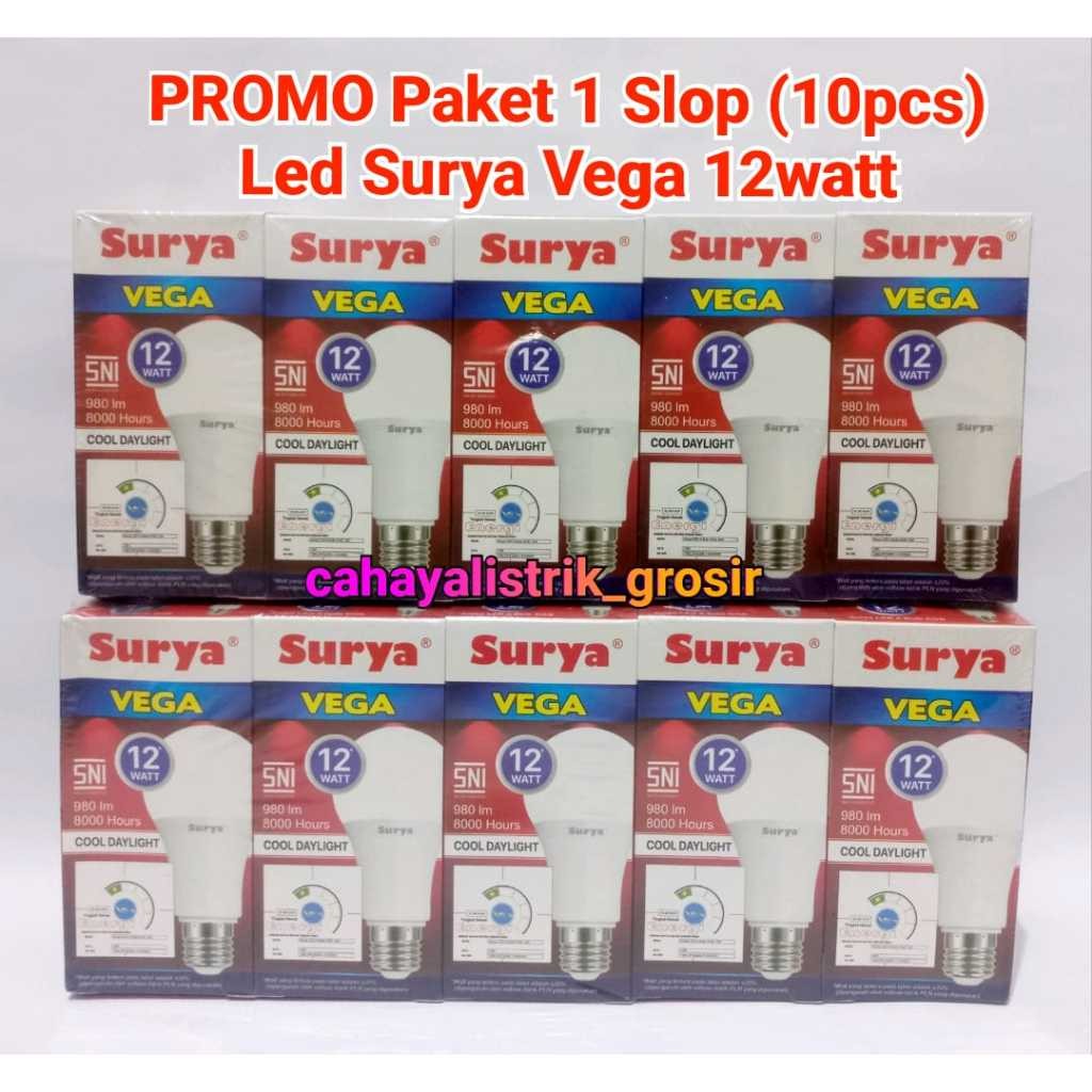 Surya Vega PROMO Paket 1 Slop (10pcs) Lampu Led Bulat 12 watt SURYA VEGA  / Bohlam Lampu  Bergaransi