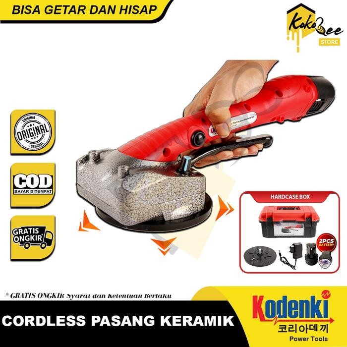 KODENKI Mesin Getar Perata Angkat Pasang Keramik Marmer Kop Lantai Kaca 2 Batre 12V - Alat Pasang Pe