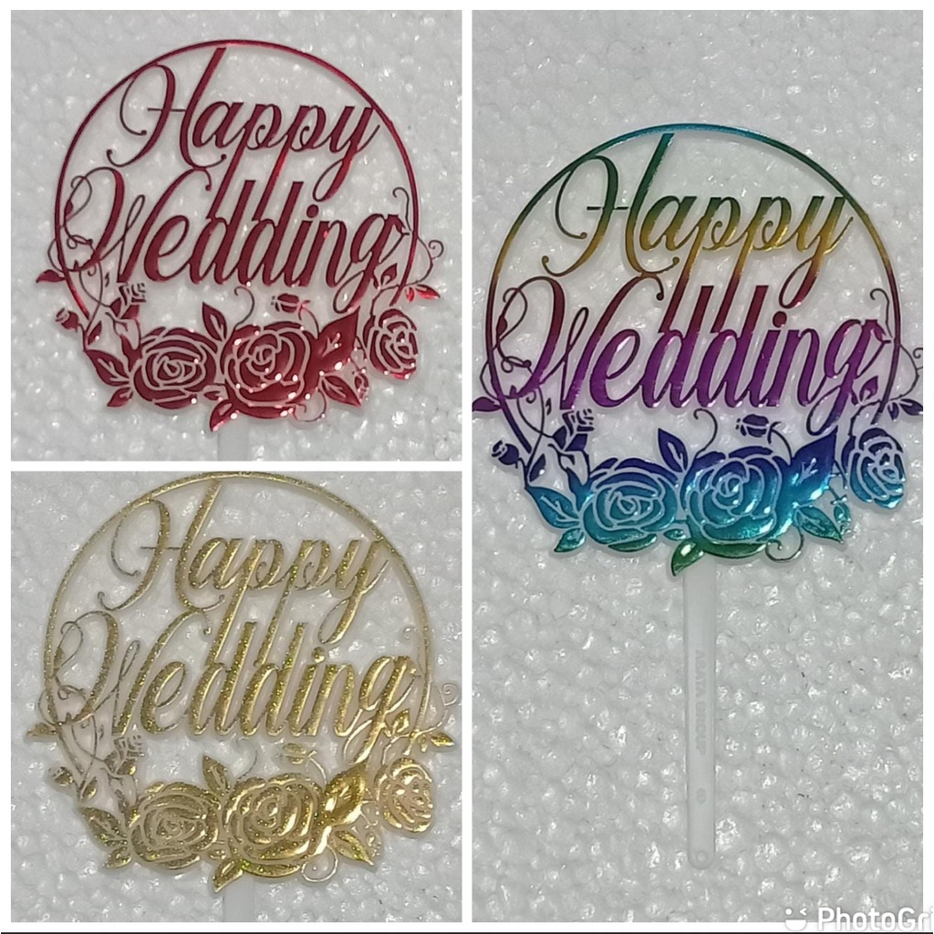 CAKE TOPPER HIASAN KUE JUMBO "HAPPY WEDDING" motif BUNGA (SATUAN) "KTI302"