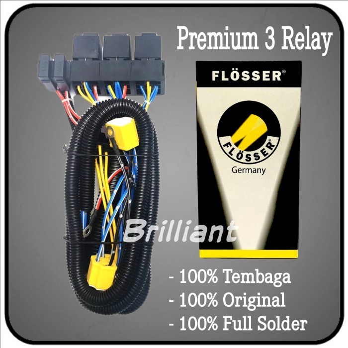 Kabel Set Relay Lampu - FLOSSER - 3 Relay / 2 Lampu H4 Termurah