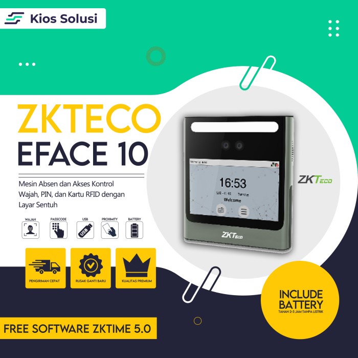 EKSTRA Mesin Absen Wajah | Akses Kontrol | ZKTECO EFace10 | RFID + Battery Y7H