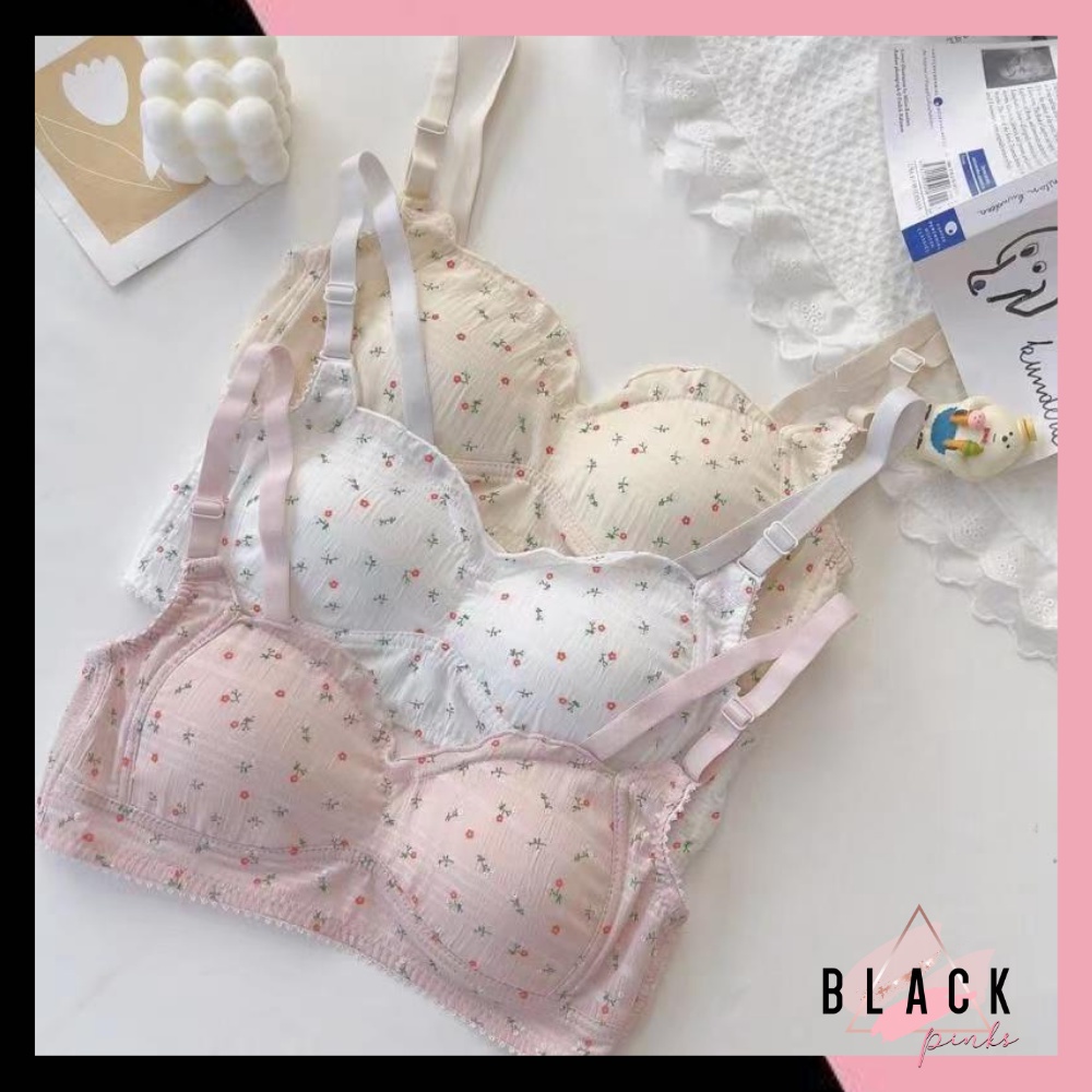 Blackpink Bra Push Up Tanpa Kawat Wanita Sport BH Korea Flower Fashion Bralette 9038