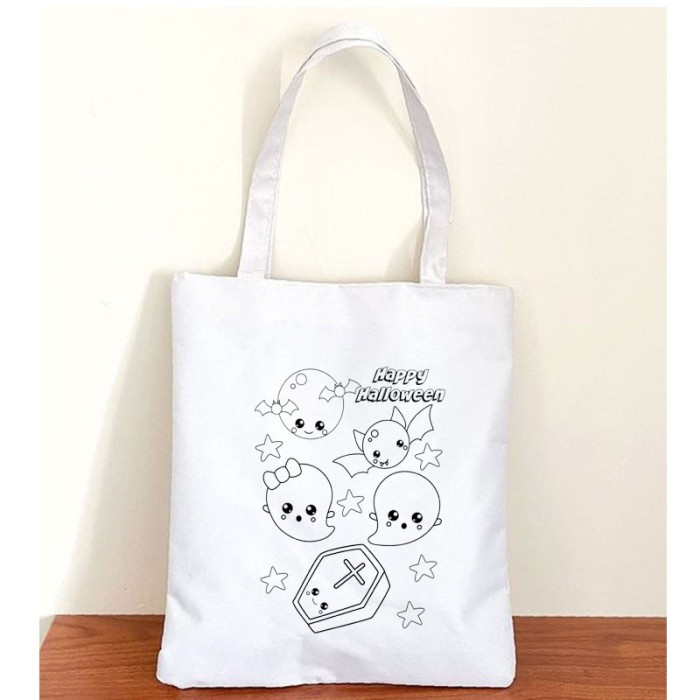 Promo - Tas Serut Tote Bag Halloween Coloring Lucu Kanvas Goodie Bag Aesthetic - CUTE, TOTE BAG - Se