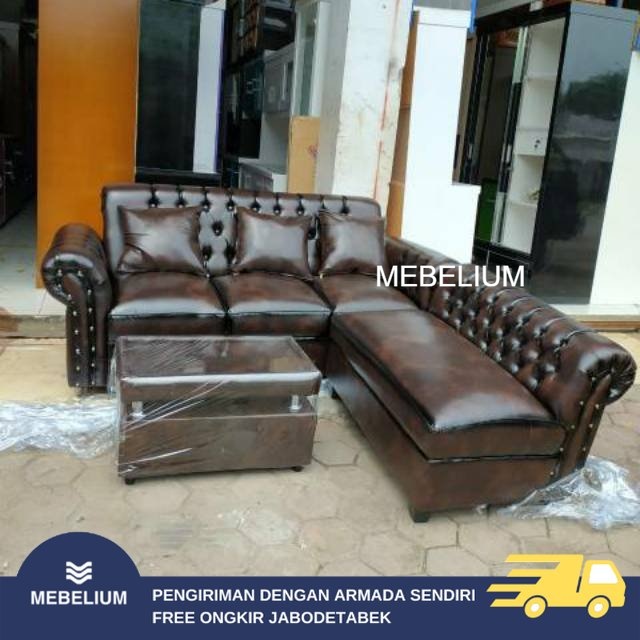Sofa L Meja Stenlis Bahan Wosh, Oscar, Kain, Empuk Premium [Mebelium]