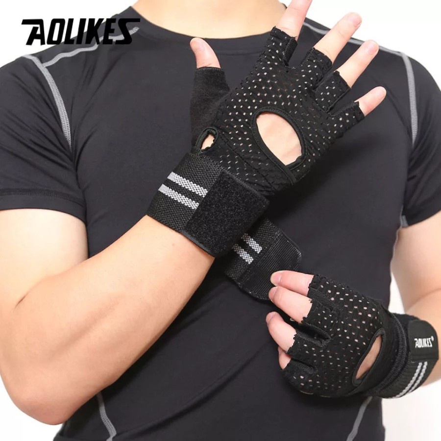 Sarung Tangan Aolikes 113 Pelindung Kaos Tangan Sport Angkat Berat Fitness Gym Sepeda Gowes Hand Glove Half Finger Sarung Tangan Anti Slip
