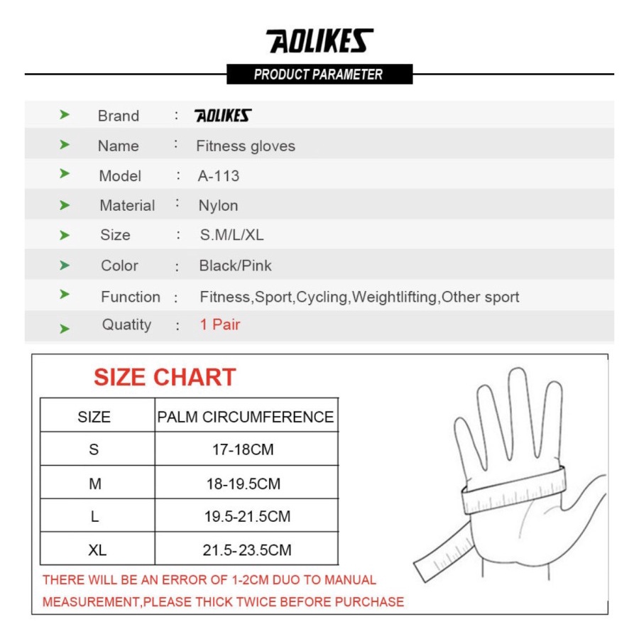 Sarung Tangan Aolikes 113 Pelindung Kaos Tangan Sport Angkat Berat Fitness Gym Sepeda Gowes Hand Glove Half Finger Sarung Tangan Anti Slip