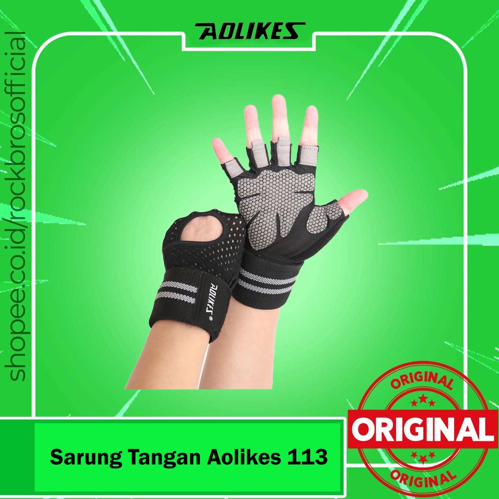 Sarung Tangan Aolikes 113 Pelindung Kaos Tangan Sport Angkat Berat Fitness Gym Sepeda Gowes Hand Glove Half Finger Sarung Tangan Anti Slip