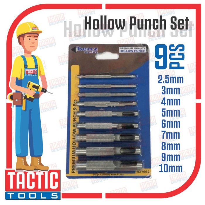 

Pembuat Lubang Plong Set 9 Pcs / Hollow Punch set 9pcs / Tang Plong