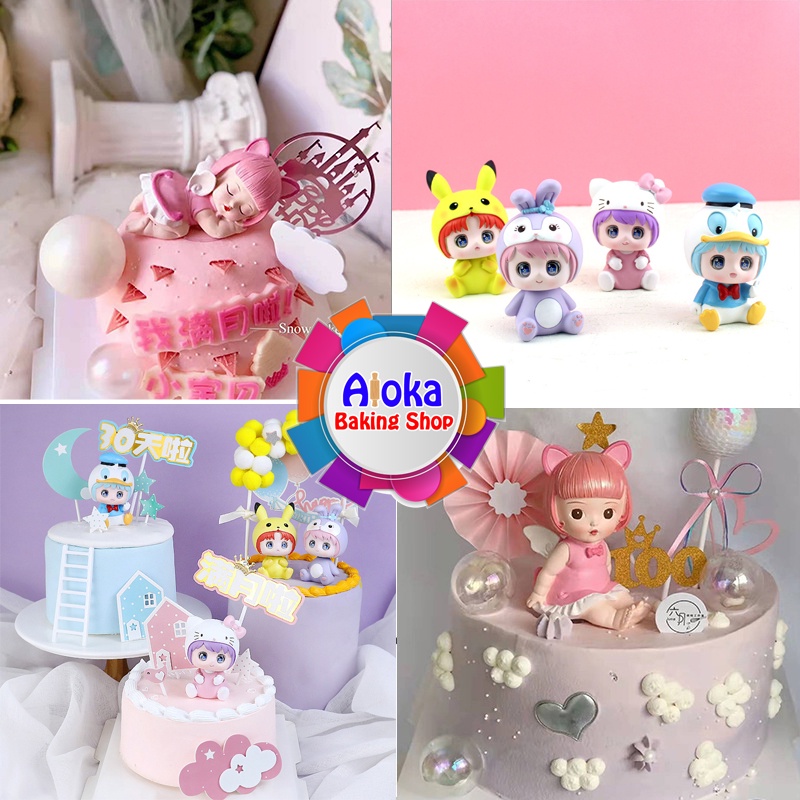 Topper Kue Bentuk Boneka Princess / Kostum Binatang Lucu / Dekorasi Kue Ulang Tahun Anak Bayi Baby