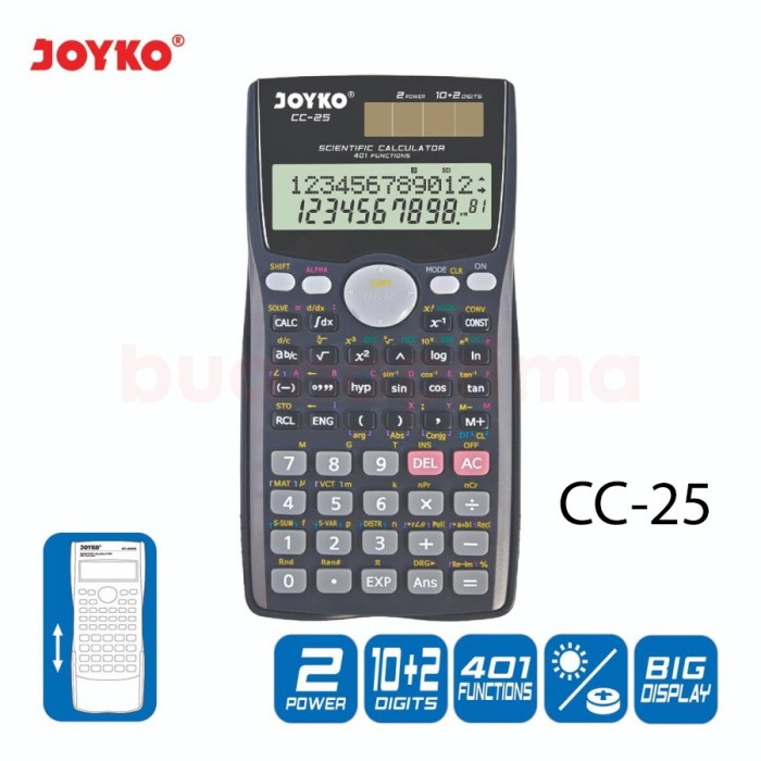 

Kalkulator Scientific Joyko 401 Functions Sin Cos Tan CC-25 Calculator