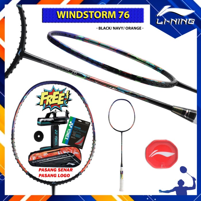 Raket Badminton Original Lining New Windstorm 76 WS76 Black Navy