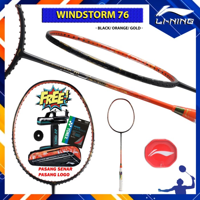 Raket Badminton Original Lining New Windstorm 76 WS76 Black Orange