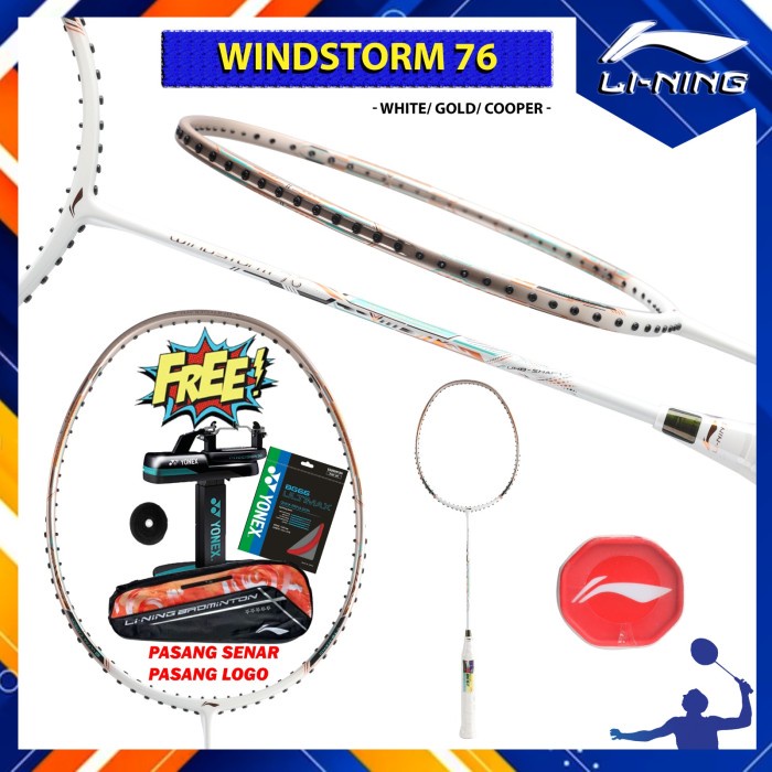 Raket Badminton Original Lining New Windstorm 76 WS76 White Gold