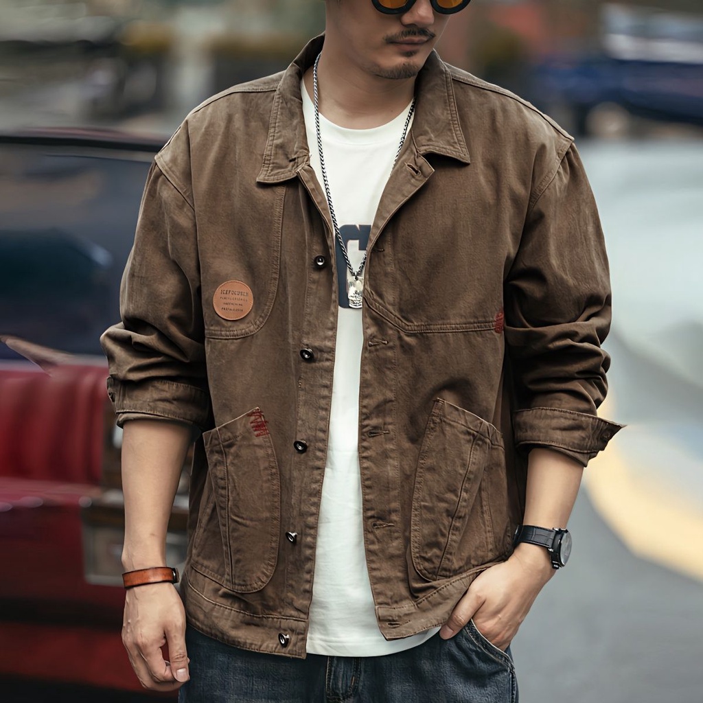 Retro Workwear Slim Fit Versatile Denim Jacket for Men