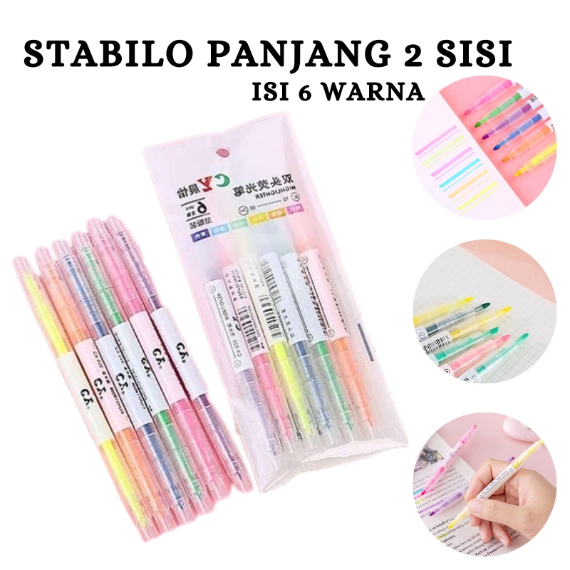 

ADK -I401- Stabilo Panjang 6 Warna 2 Sisi - Double side Highlighter color - Stabilo Warna Warni