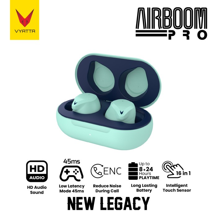 VYATTA Airboom Pro New TWS Bluetooth Headset / Earphone , Long Battery - Saphire Mint
