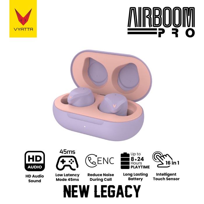 VYATTA Airboom Pro New TWS Bluetooth Headset / Earphone , Long Battery - Lilac Rose