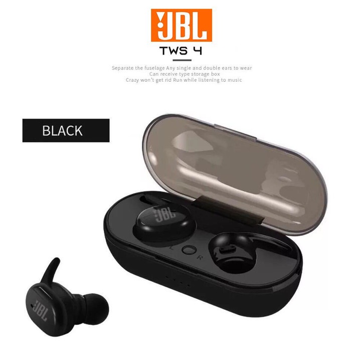Headset Bluetooth JBL Earphone Handsfree Stereo Wireless TWS4 Original - Hitam