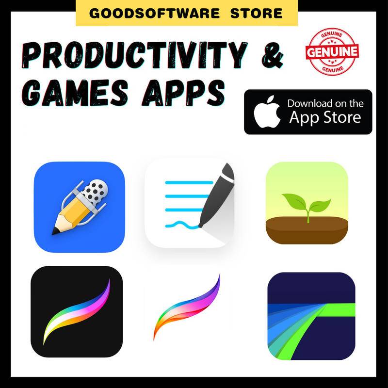 Procreate,  GoodNotes 5, Notability, Lumafusion Apps (Genuine iOS App Store)