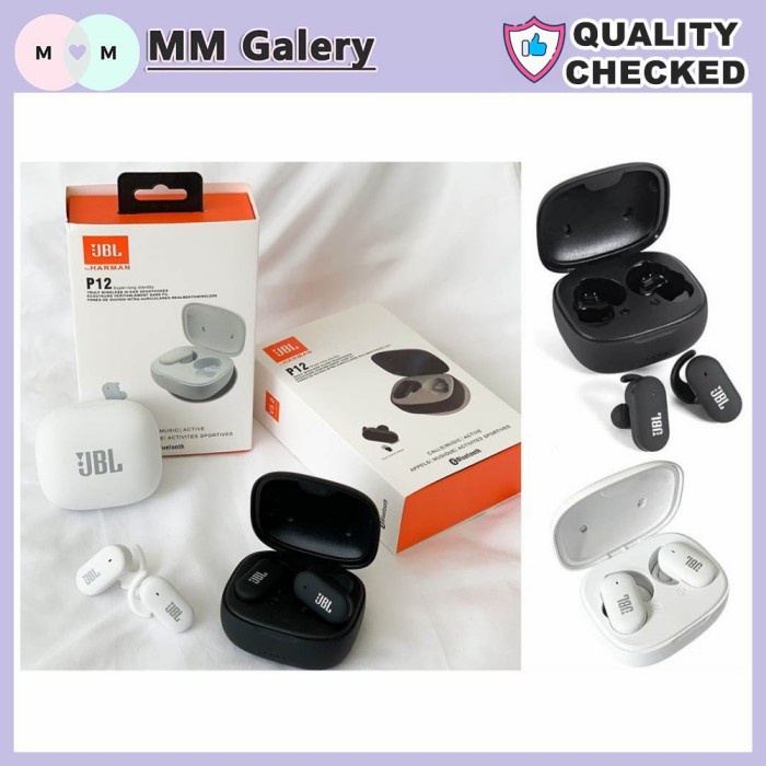 Headset Bluetooth JBL P12 V5.0 TWS / PUREBASS WIRELESS JBL / EARPHONE - Hitam
