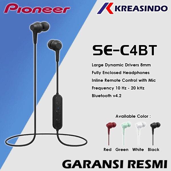 Pioneer SE-C4BT / SE C4BT In Ear Wireless Bluetooth Earphone Headset - Hitam