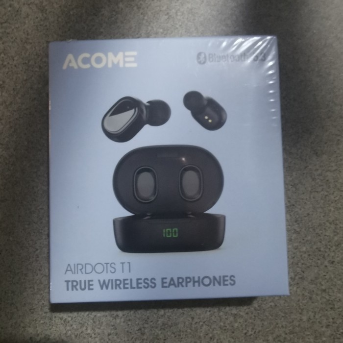 acome headset earphone bluetooth 5.0 tws t1 airdots led resmi ori