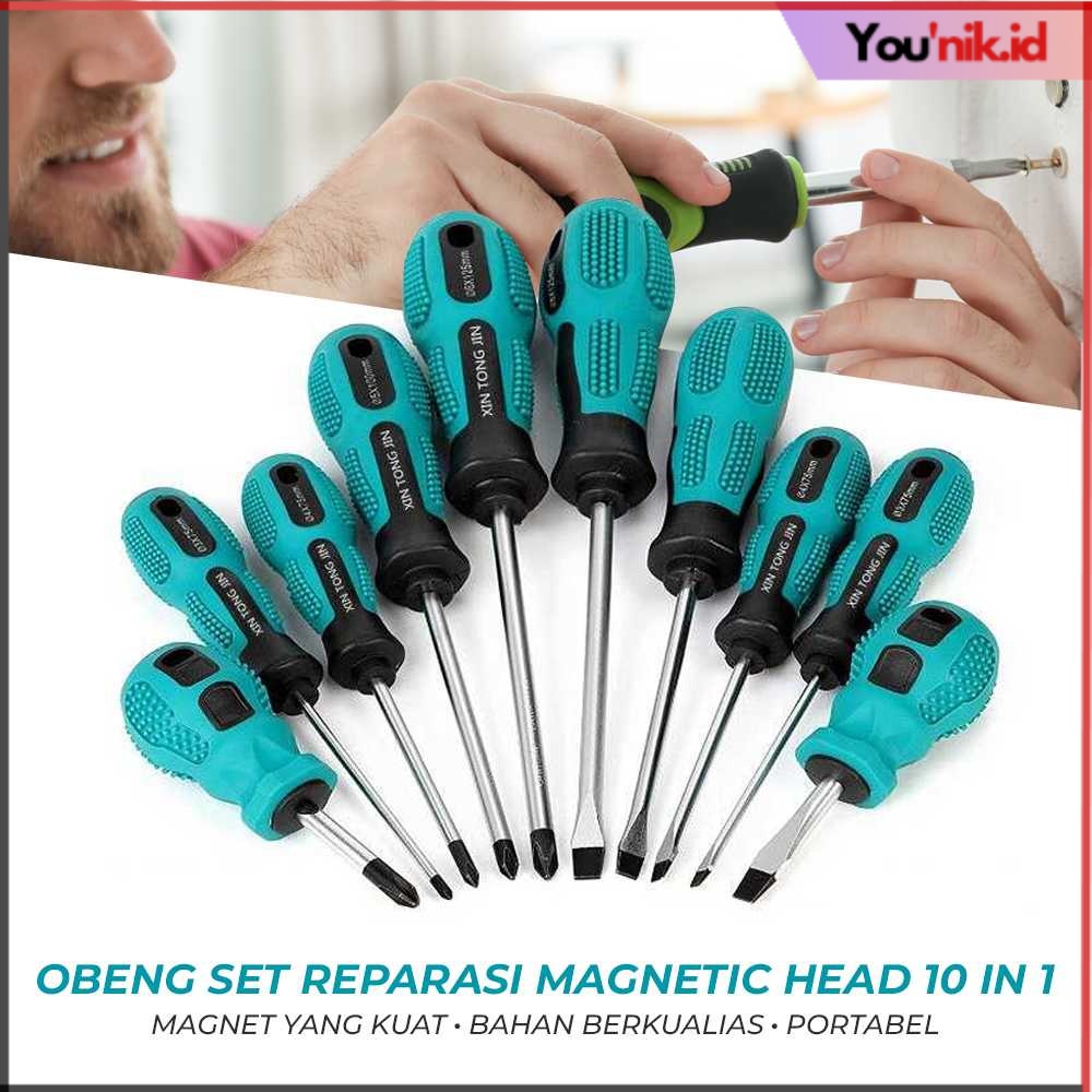 Younik - Obeng Kembang Set Min Plus Lengkap Reparasi Magnetic Head 10 in 1