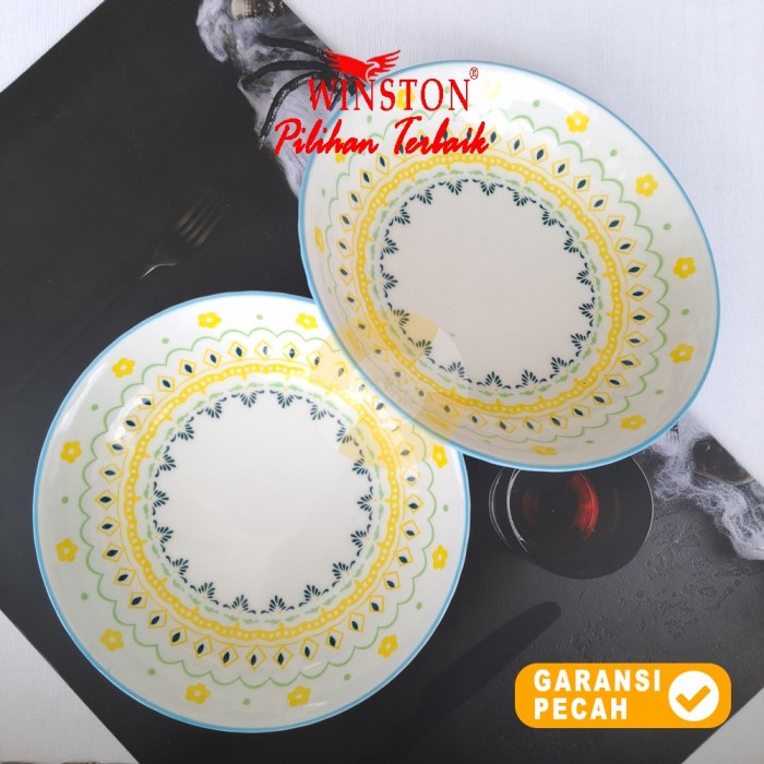 WINSTON 1pcs Glasir Blue Piring Keramik 7,5in | Piring Dalam 19,5cm