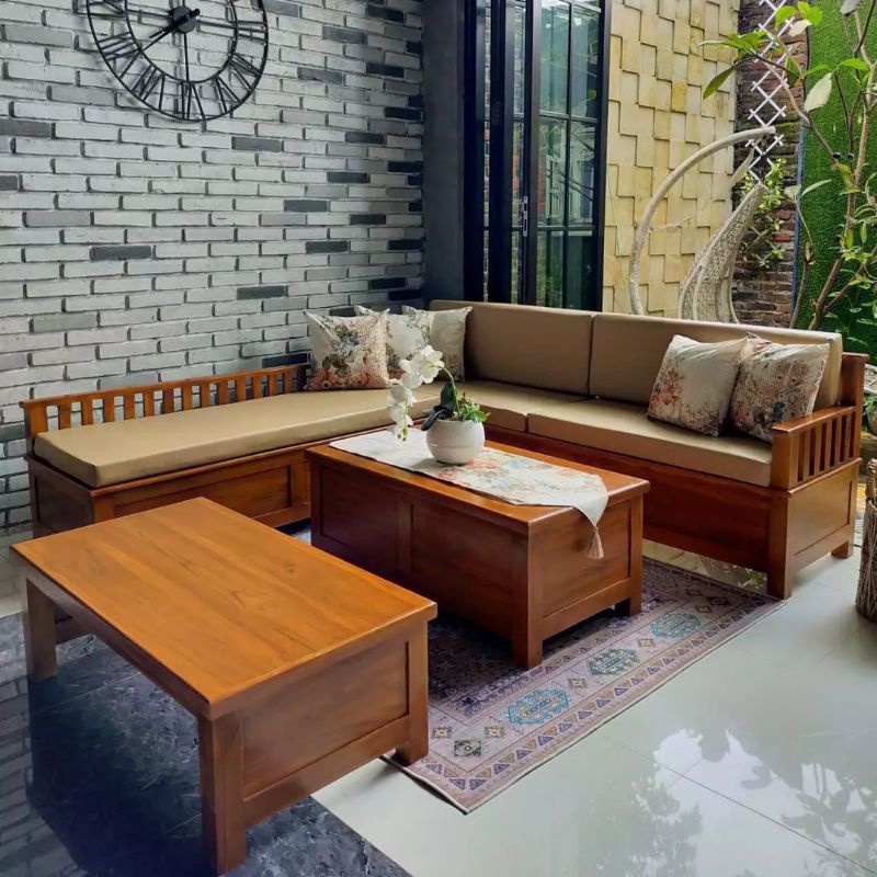 KURSI TAMU SUDUT KAYU JATI ASLI  / KURSI TAMU MINIMALIS JATI / KURSI TAMU / MEBEL JATI JEPARA