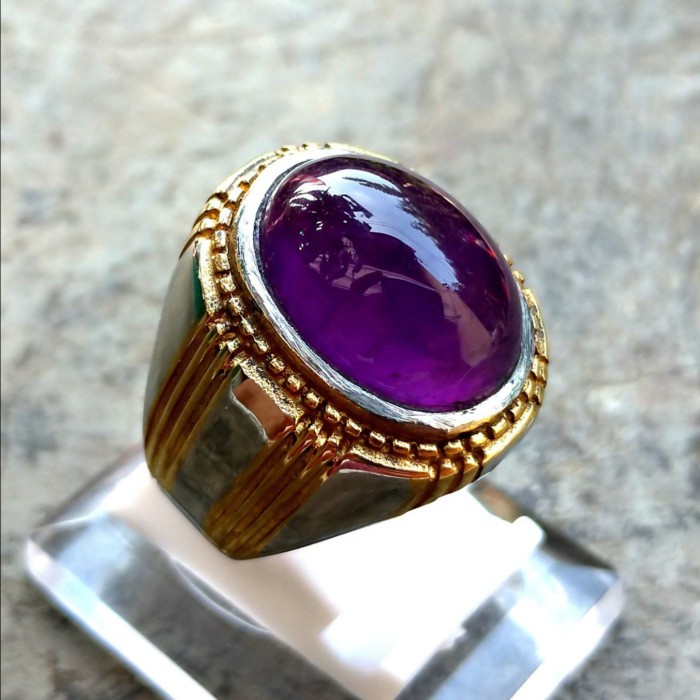 Cincin Batu Mulia Kecubung Ungu Asihan Ametis Amethyst Crystal KODE136