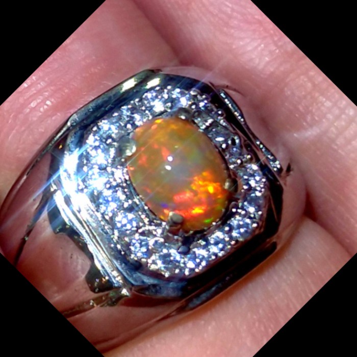 Cincin Mewah Batu Kalimaya Teh Berjarong Garansi Natural KODE136