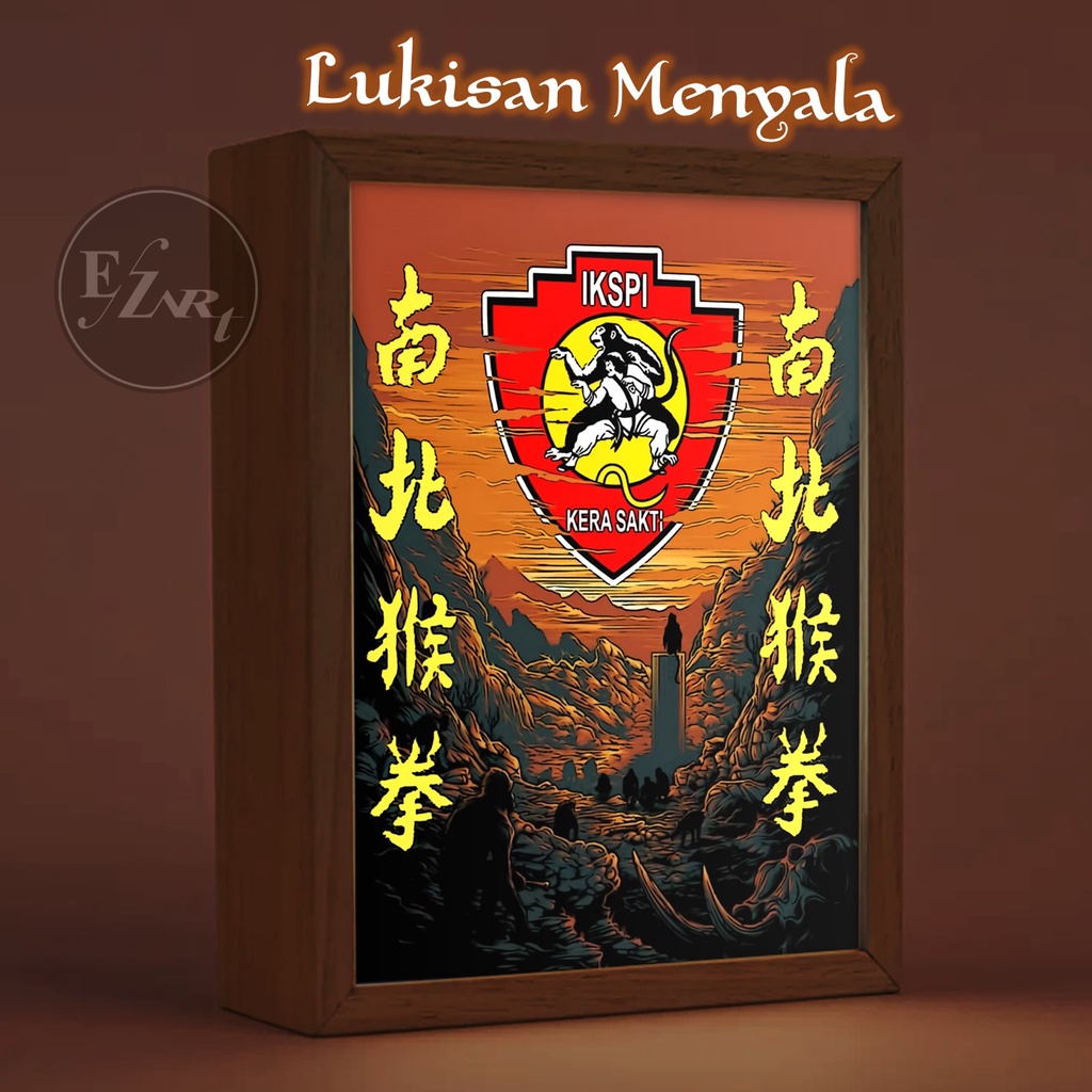 Pigura Lukisan Menyala Tema Silat IKSPI Kera Sakti Bingkai Lampu LED Light Painting Art Neon Box Pos