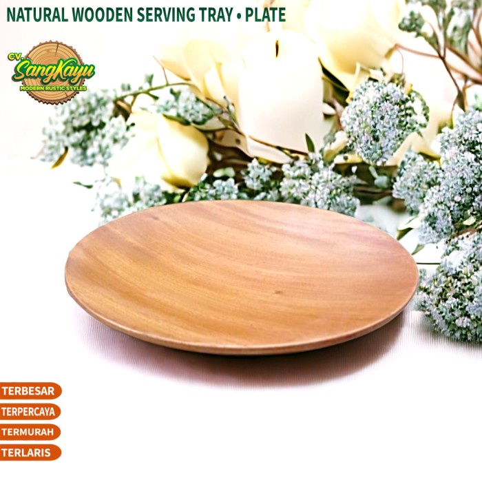 Wooden Plate D-25 Cm piring kayu piring kayusaji piring kayu besar - 15 cm, Kayu mahoni