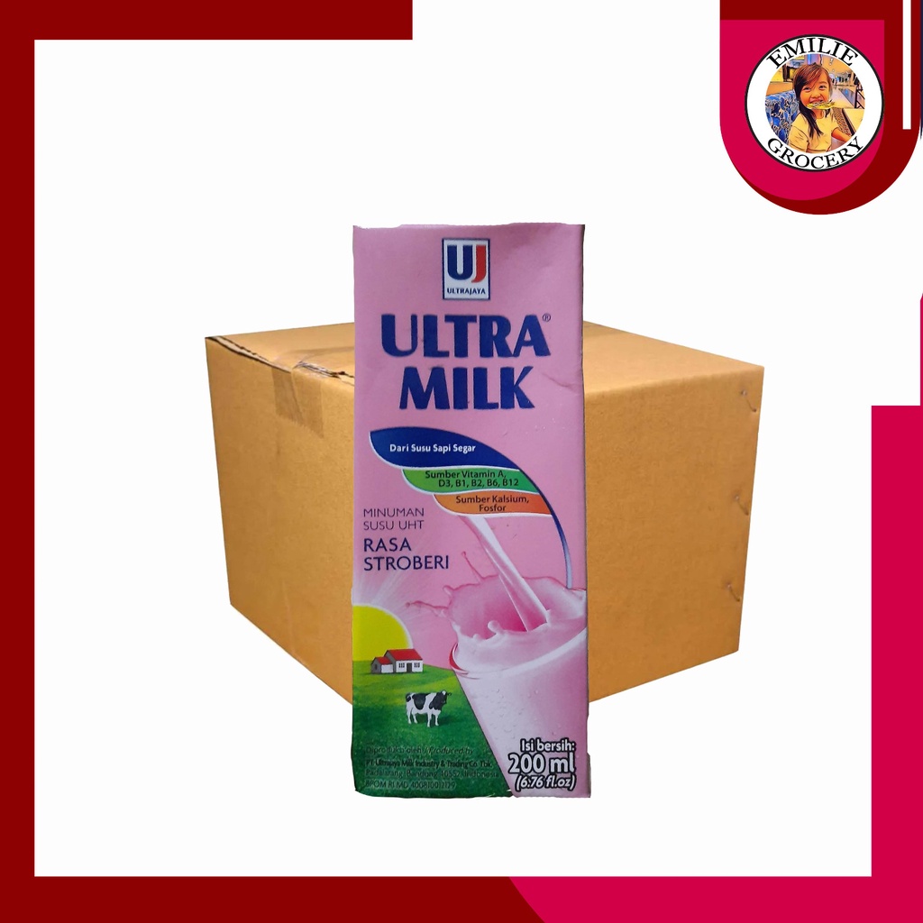 

Dus Karton Susu Ultra Milk Strawberry Stroberi 200 ml 200ml Isi 24