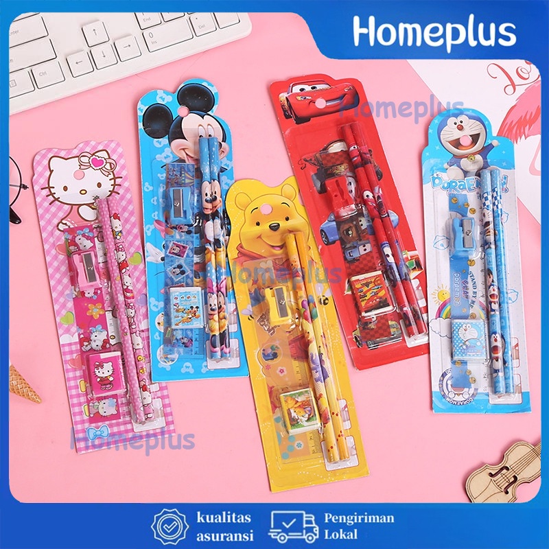 

HomePlus Stationary Set 5 in 1 Karakter Paket Alat Tulis Set Alat Tulis Pensil Paket Pensil Penggaris Penghapus Rautan Bergambar Kartun Peralatan