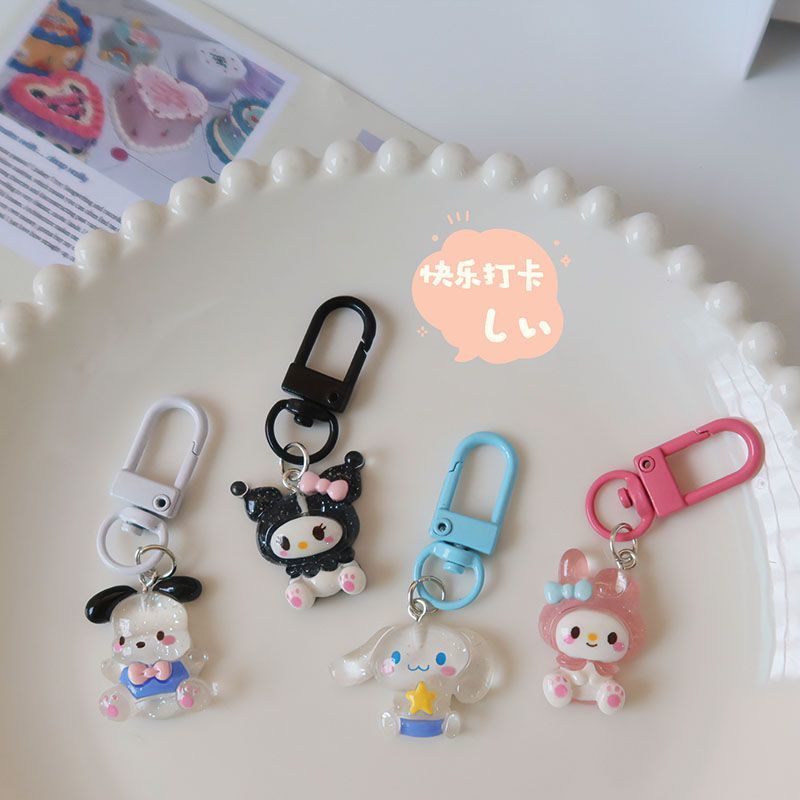 Luxiastore_ Fine Flash Sanrio Melody Kuromi Cinnamon Dog Keychain Cartoon Girl Heart Cinnamon Dog