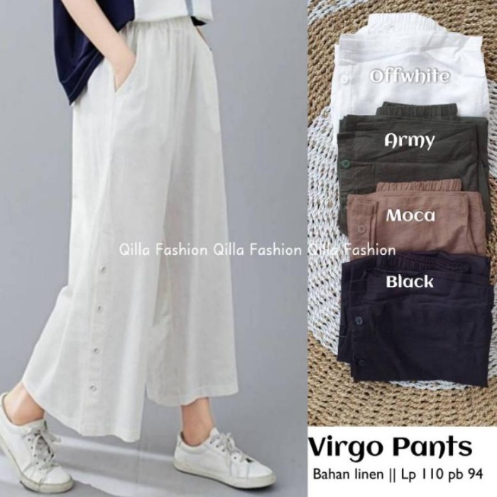 [PREMIUM] CASUAL OUTFIT Virgo Celana Kulot Polos Putih Hitam Katun - offwhite KY5 ORIGINAL